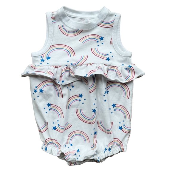 Cat & Jack Baby Girl Romper 6-9 Months Red White Blue Rainbow Stars Print Sleeve - Picture 1 of 2